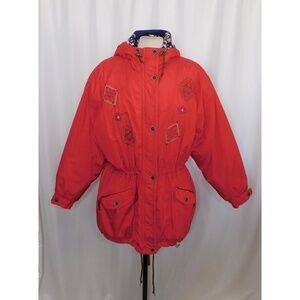 Vintage OBERMEYER Women’s Embroidered Hooded Legend Coat Jacket Red Blue Size 10